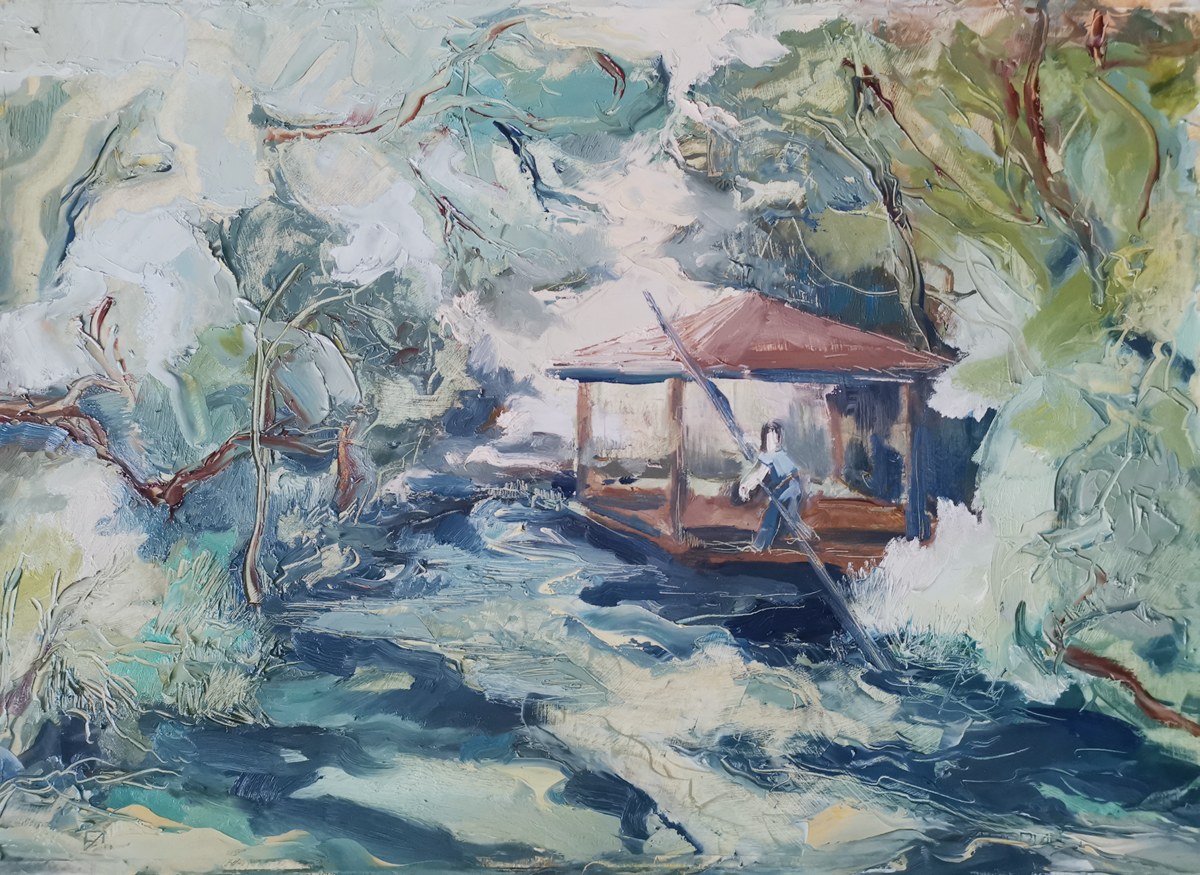 Qiong Wu, Punting, 2019, Oil on paper